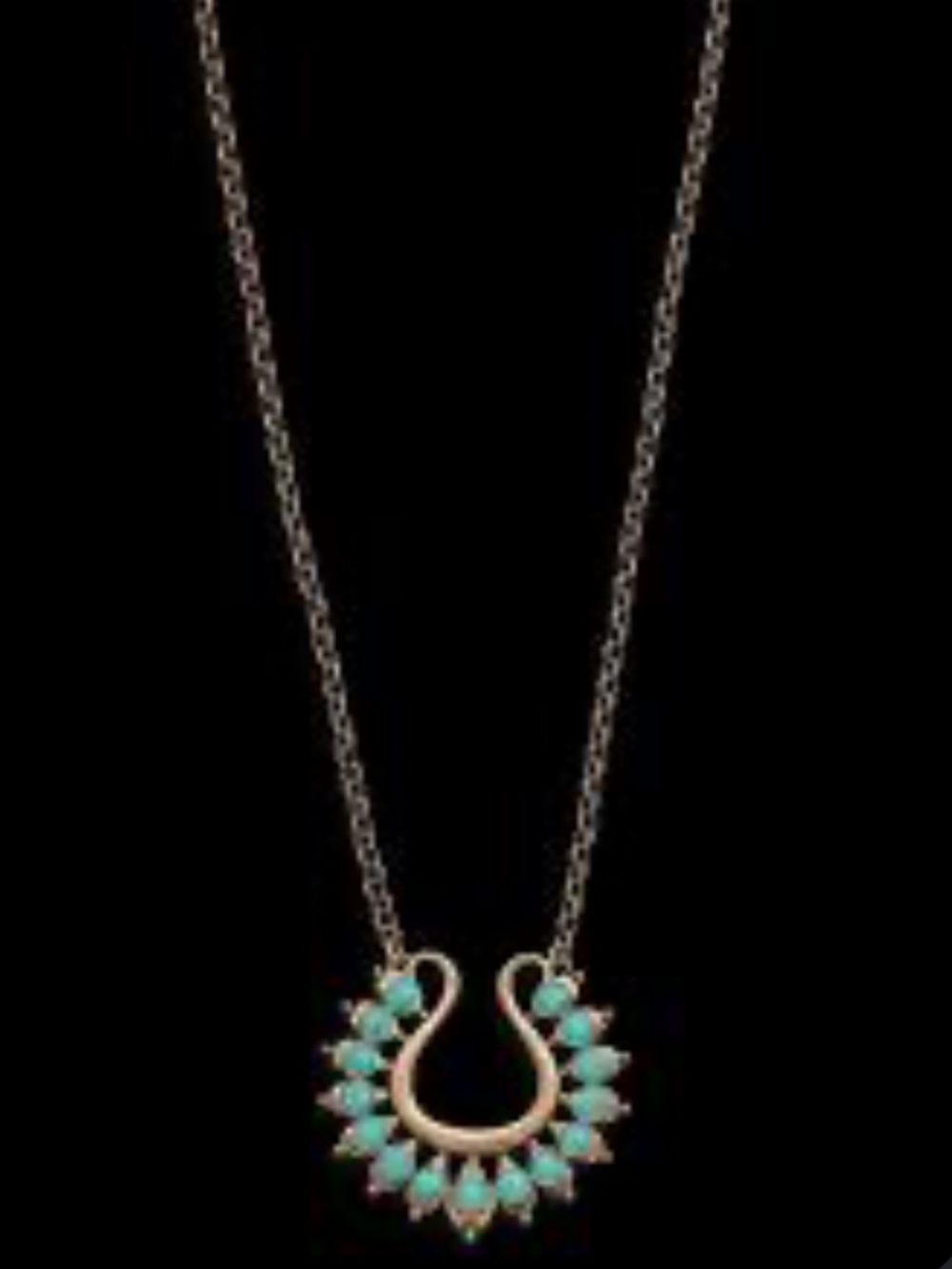 Premier Designs Lotus long necklace in a matte gold finish with turquoise tone